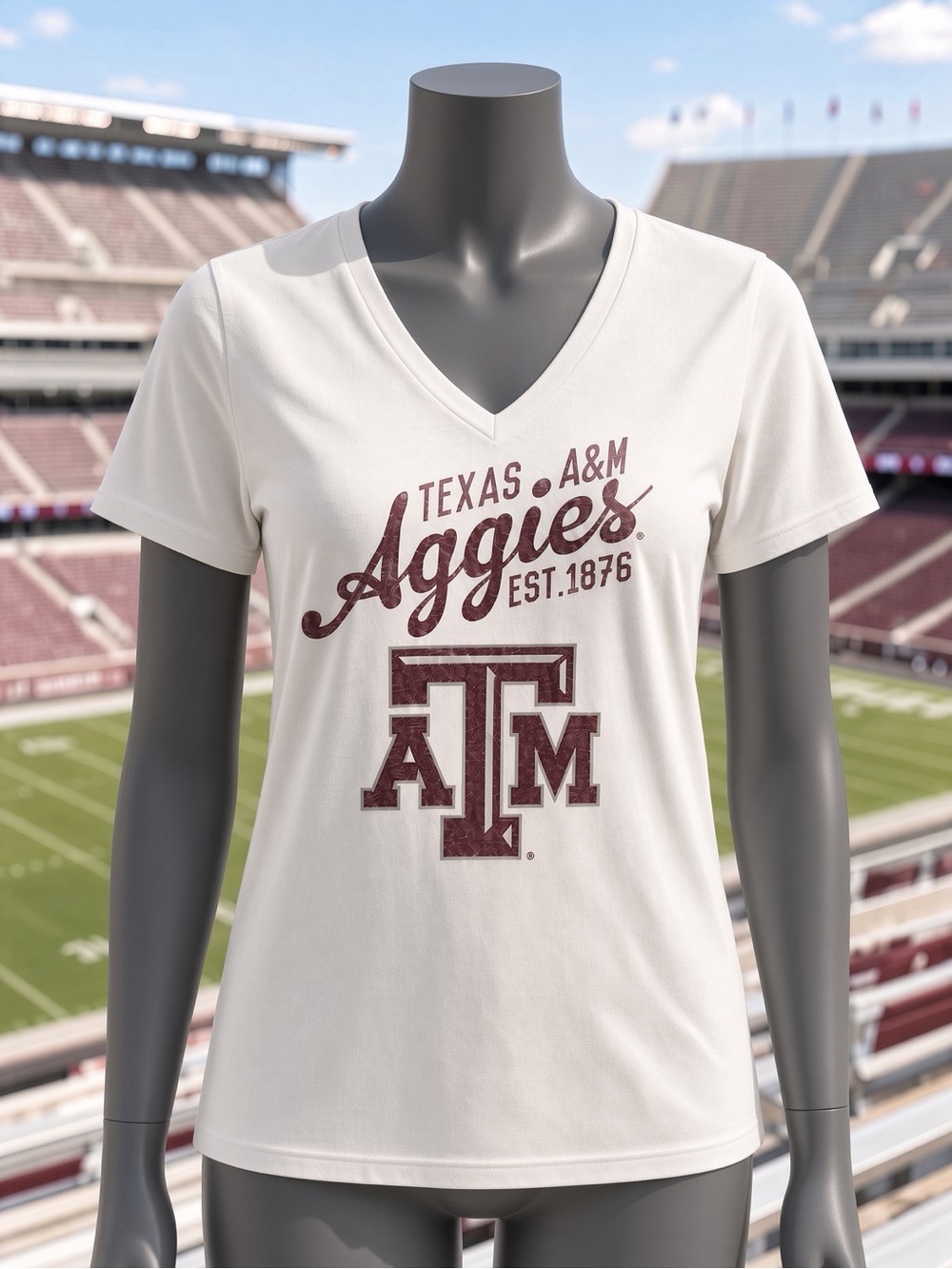 Aggies White V-Neck Tee
